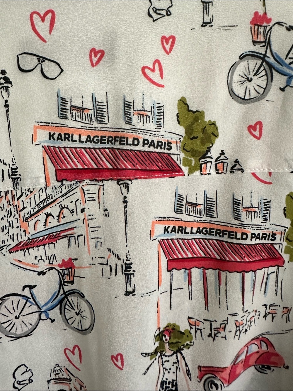 Karl Lagerfeld Paris white button-down shirt all-over whimsical Paris Print 2X - Picture 6 of 7